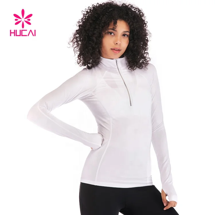 Wholesale Sports Wear Running Clothes Half Zip Long Sleeve T-shirt  High Neck Women Custom Yoga Shirt