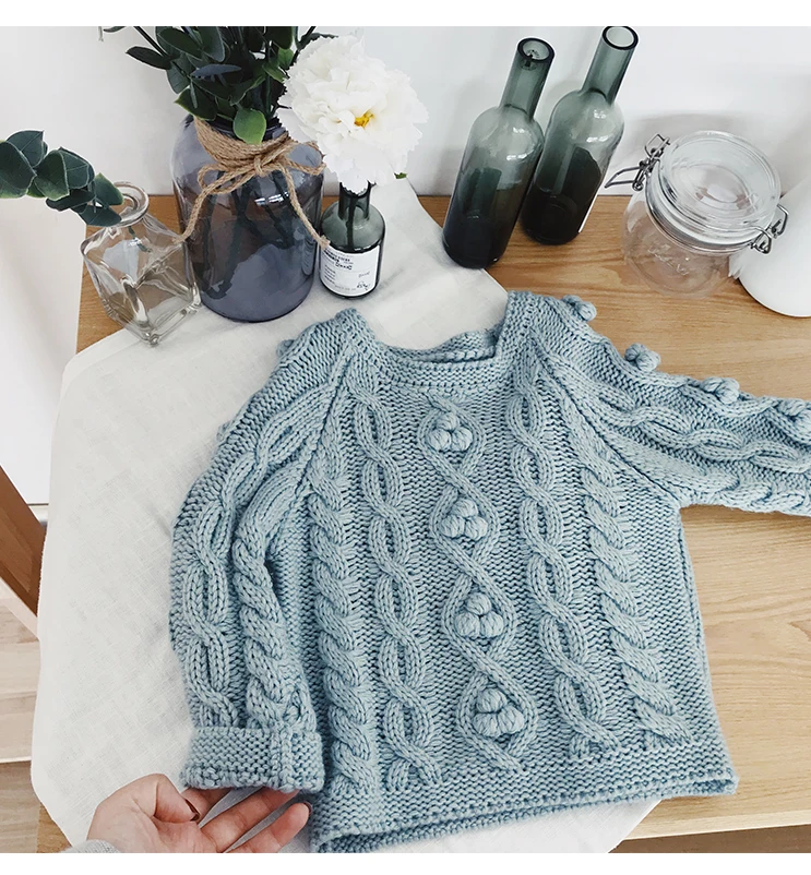 
P18B186TR girl cute cable knit cotton sweater pullover jumper kid sweater 