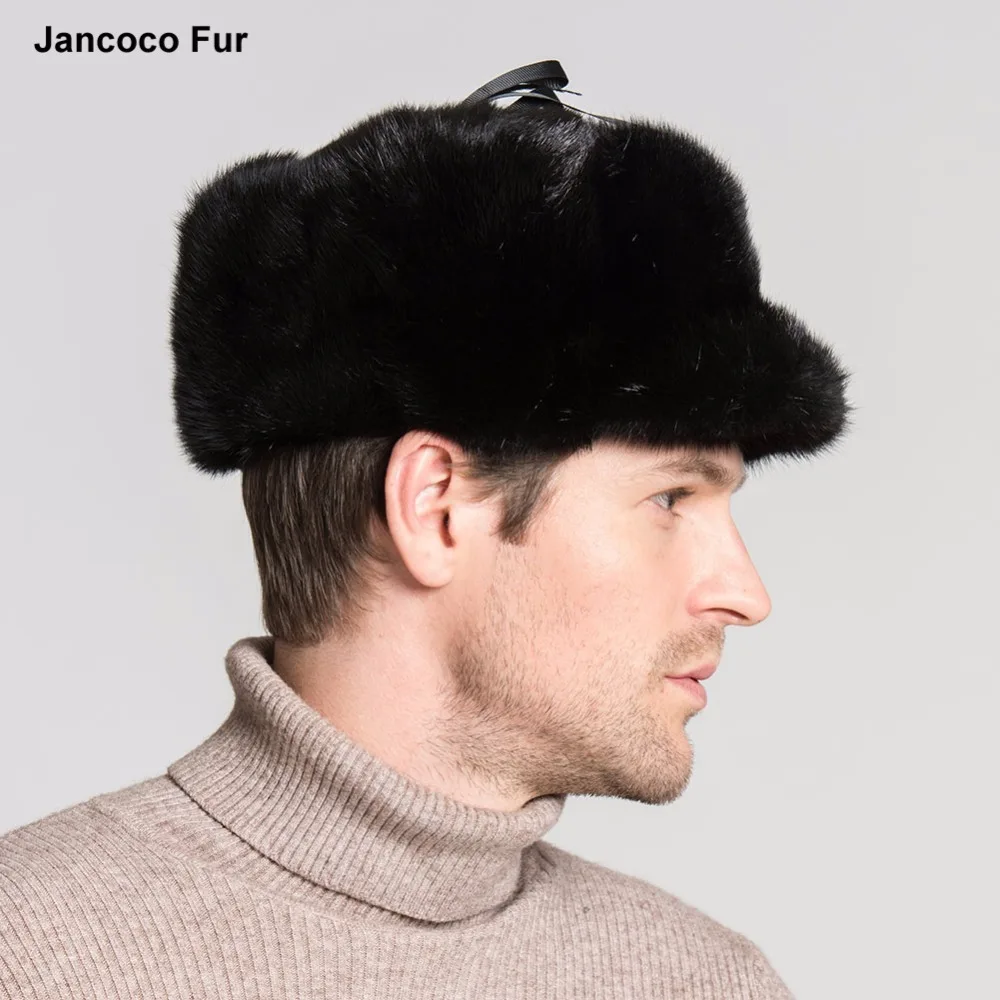 Real Fur Hats for Men Winter Thick Warm Cap Russian Style Bomber Hats