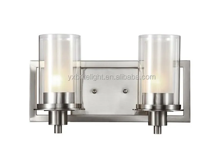 Popular Vanity Wall Mounted lamp 2-Globe Glass Clear & Frosted Brushed Nickel E26 bulb UL ETL Listed