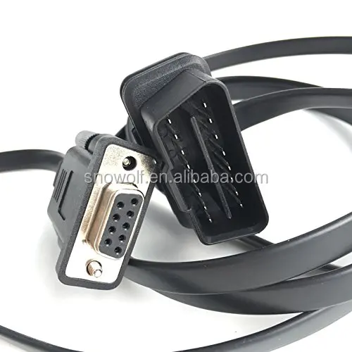 Vahicle OBD2 16PIN Flat-Noodle OBD2 16Pin to DB9 Serial Port Adapter Cable OBDII to DB9 16Pin M to DB9 F RS232 Cable for Car