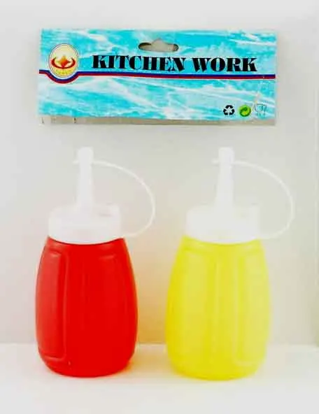 Plastic ketchup and mustard bottles