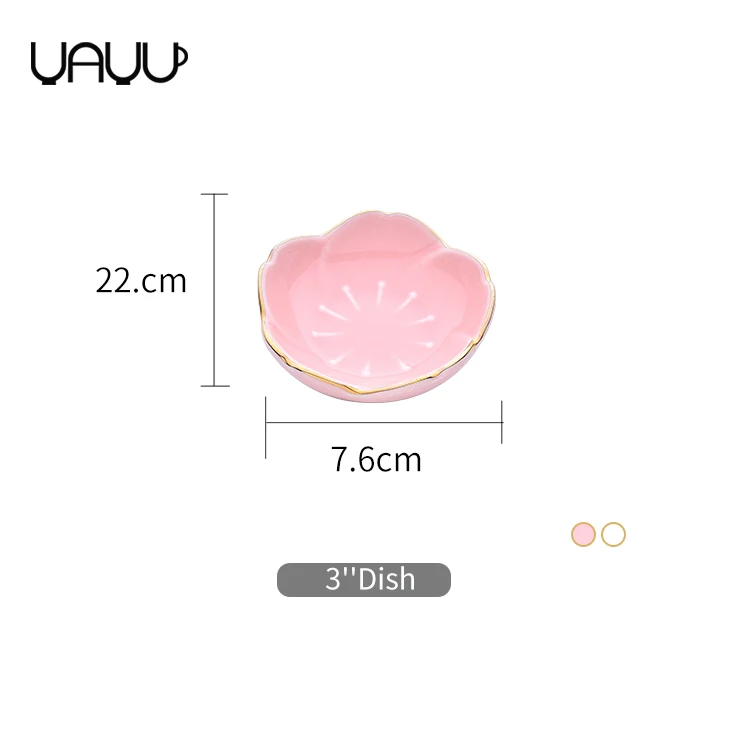 FENN New Products Flower Shape Ceramic Sauce Serving Small Set of Dishes with Gold Rim for Home Kitchen Restaurant Hotel