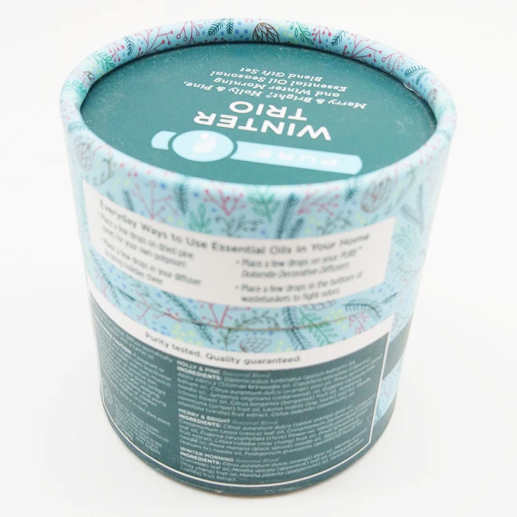 Custom Printed Essential Oil Storage Tube Packaging Rigid Paper Cardboard Luxury Round Gift Cylinder Perfume Box With Lid