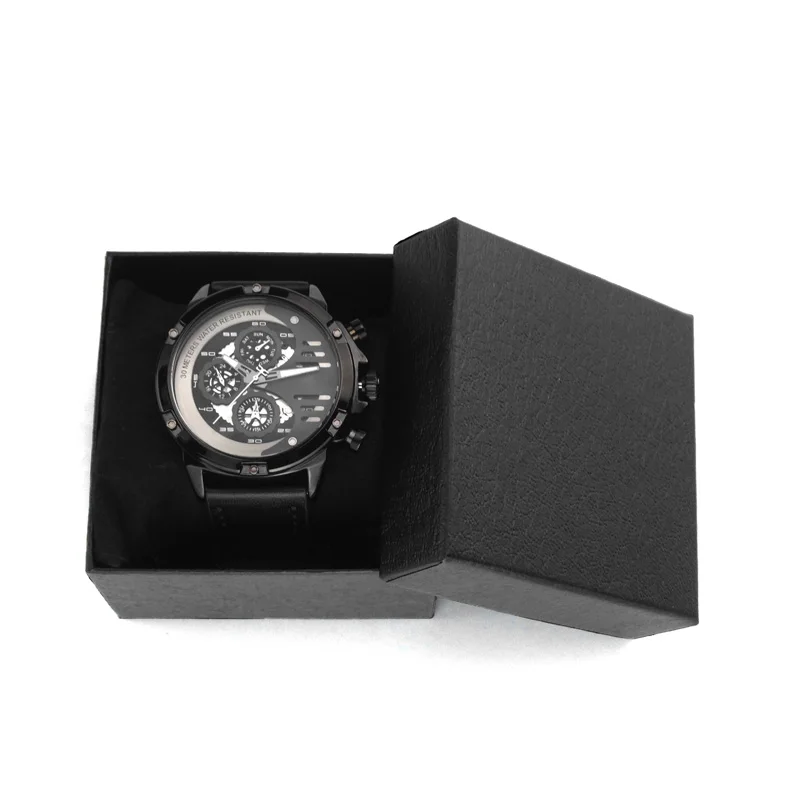 Custom boy fashion chronograph multifunction sport stereo digital hand water proof leather watch for men