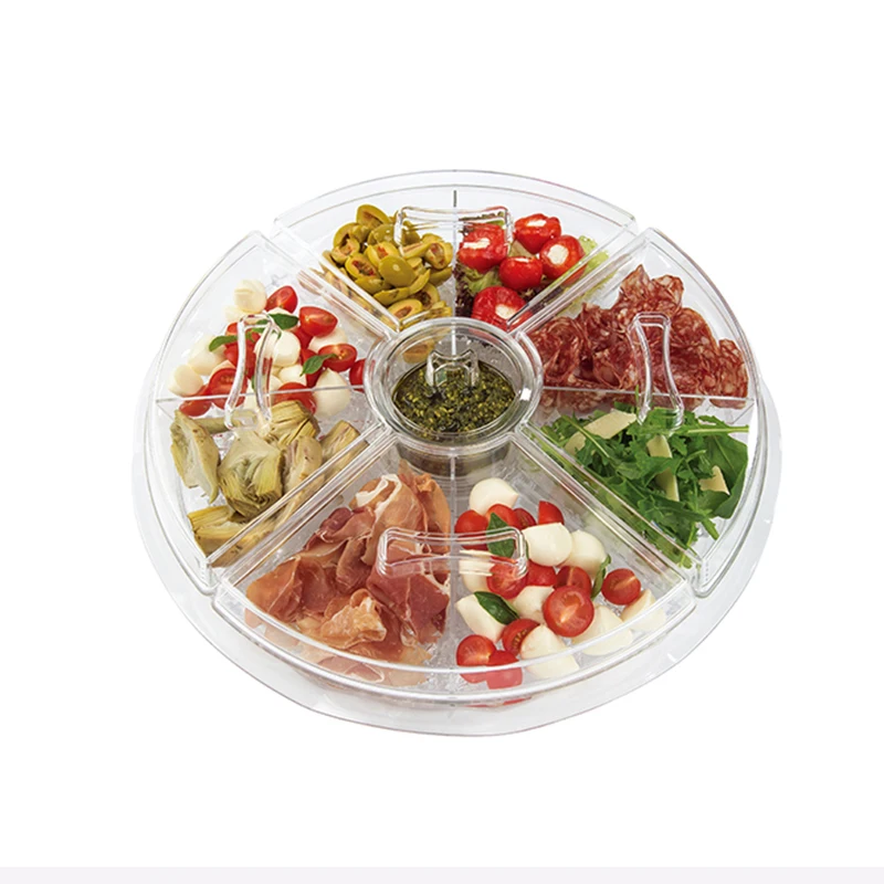 Food Serving Plate 8 Sections Vegetable Plastic Tray With Dividers