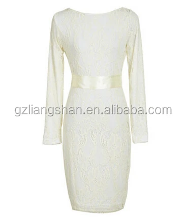 
OEM Wholesale New Sexy Women Winter Dress Long Sleeve Bodycon White Lace Knee Length Pencil Dress Party Dress 