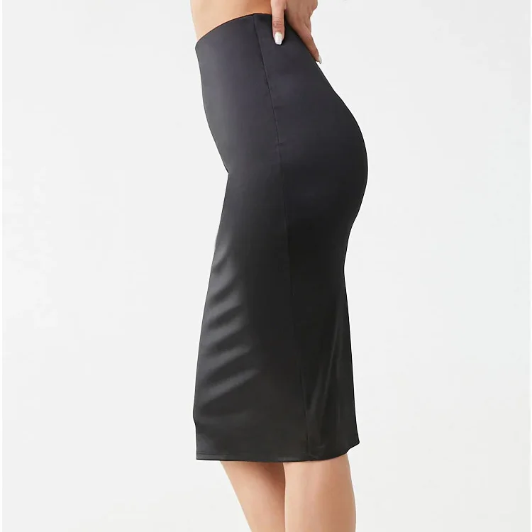 OEM Elasticized waist Knee length women Stretch Satin Pencil Skirt