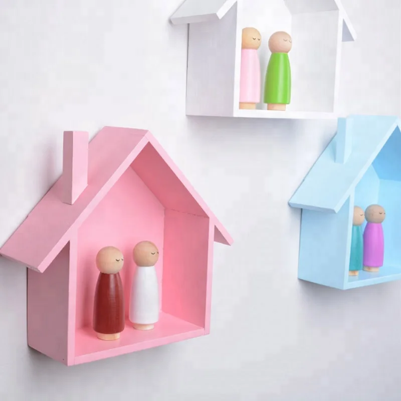 Floating House Shaped Wall Mount Wooden Shelf MDF wood wall mounted shelf