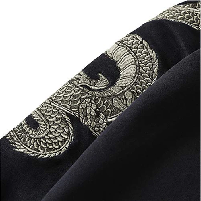 Крутая мужская толстовка с капюшоном в китайском стиле вышитая Толстовка драконом тонкая работа свитшот пуловер черная