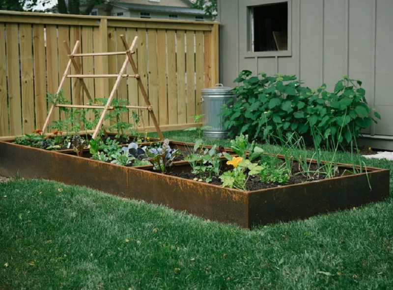 Rectangular CORTEN steel raised garden beds