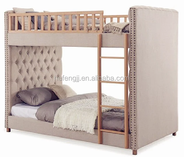 
 Лидер продаж, прочная кожаная ткань, мягкая двухъярусная кровать с деревянной рамой и лестницей для детской спальни  