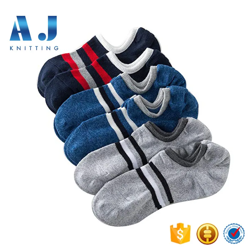 AJ 18272 Custom Made Invisible Low Cut Non Slip Grip Stripes Ankle No Show Socks For Men