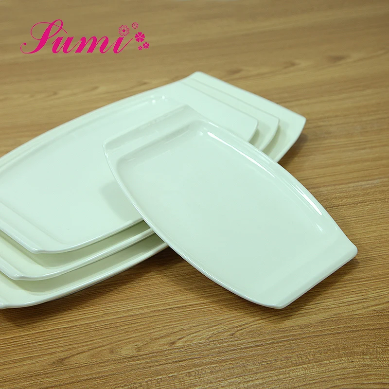 Most popular fashion white ceramic tray rectangular plate, white porcelain rectangular tray for dinnerware