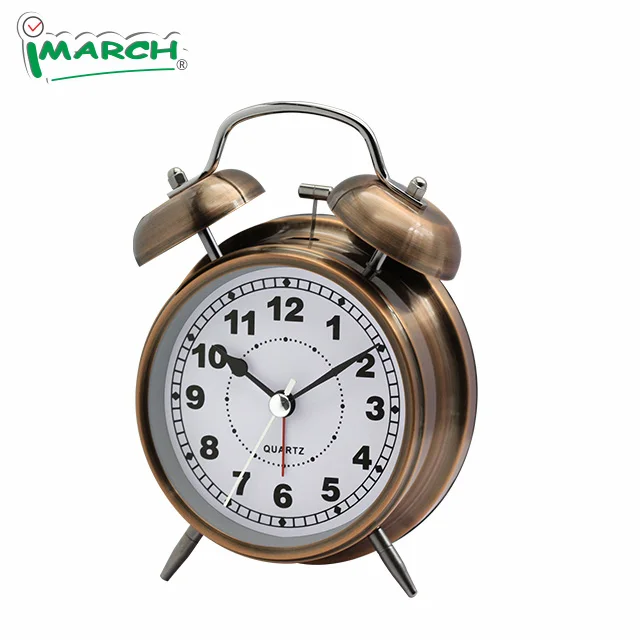 iMSH TB11501 Quartz analog clocks metal twin bell alarm clock wecker despertador desktop bedside bell custom alarm clock
