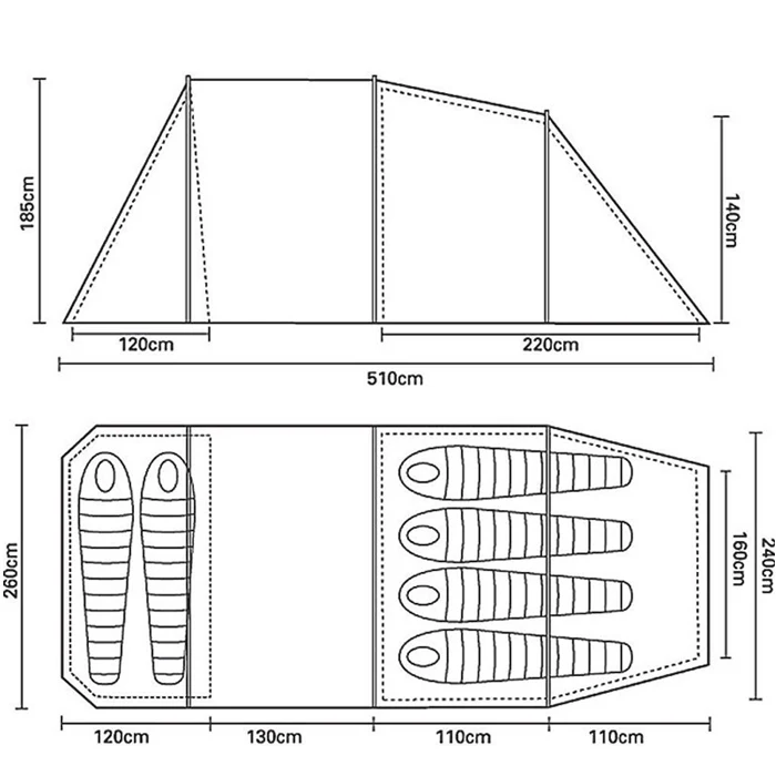 Classic Waterproof Fireproof 4 Season Double Wall 3-4 Person Motor Cycling Tunnel Tents Camping Family with Large Porch Area