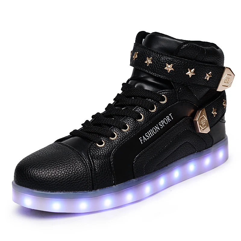 2021 OEM fashion led light shoes unisex led night running high top sneaker for women