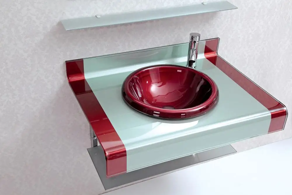 Good Quality Baking Finish Two Pieces Bathroom Glass Basin Sink Factory