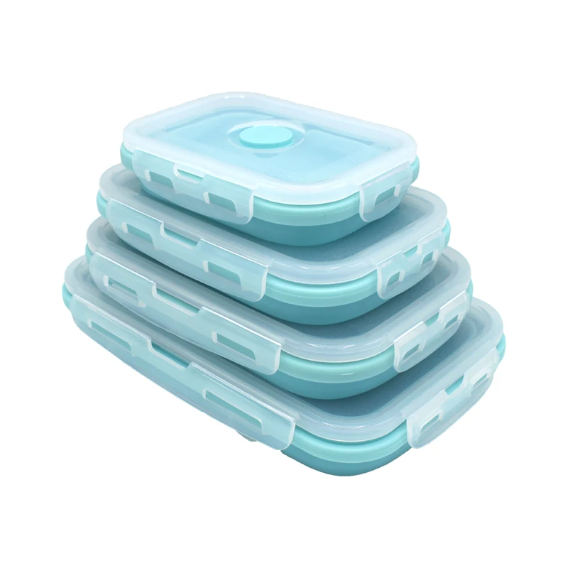 Set Of 4 China Supplier Wholesale Bpa Free Silicone Safe Camping Foldable Storage Lunch Box