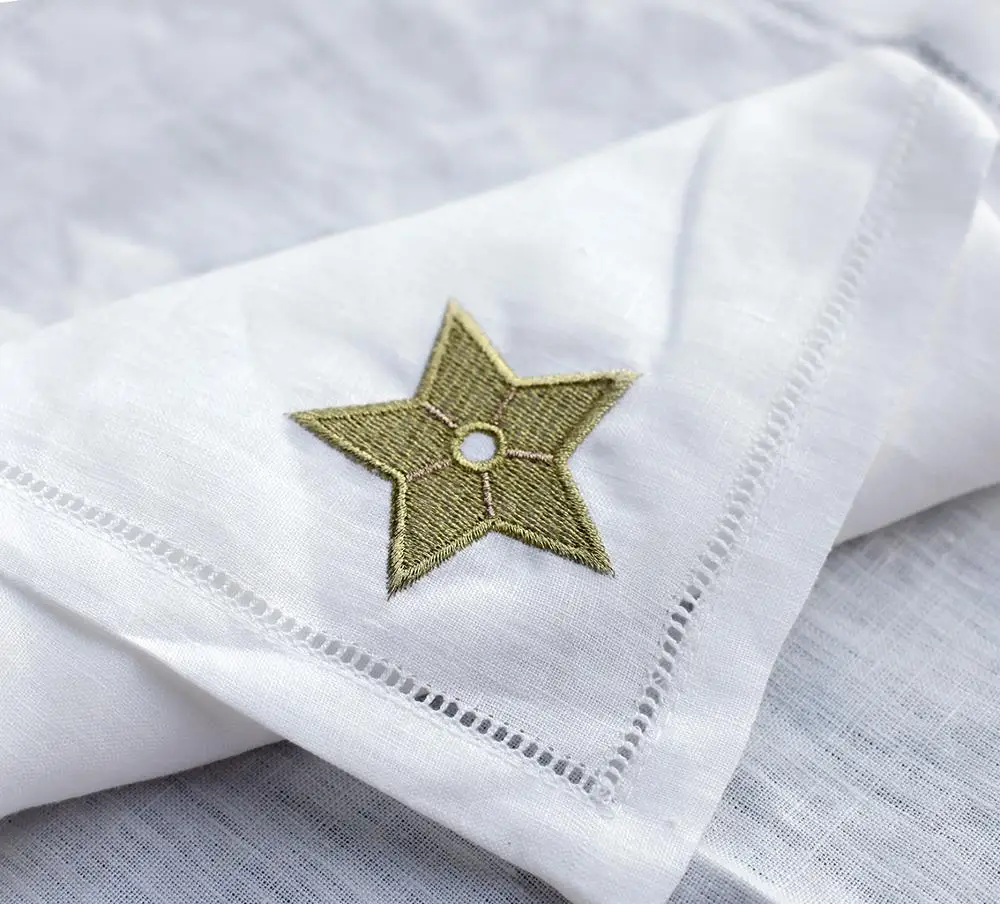 
100% french linen napkin with embroidery and hand hemstitch 