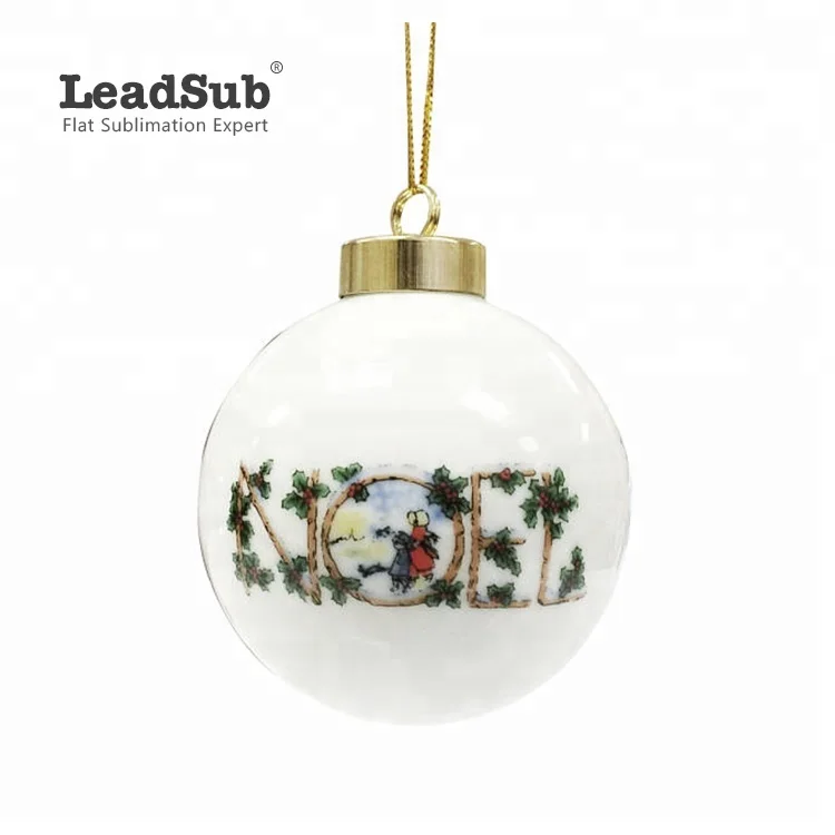 Hanging Christmas Bauble Ball White Blank Sublimation Ceramic Ornament With Printing