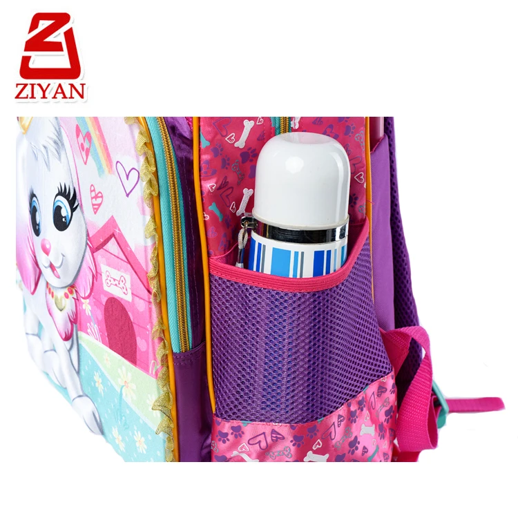 
2018 Latest design cute children backpack trolley bag school, creative bone logo 3D cartoon dog kids wheel school bag for girls 