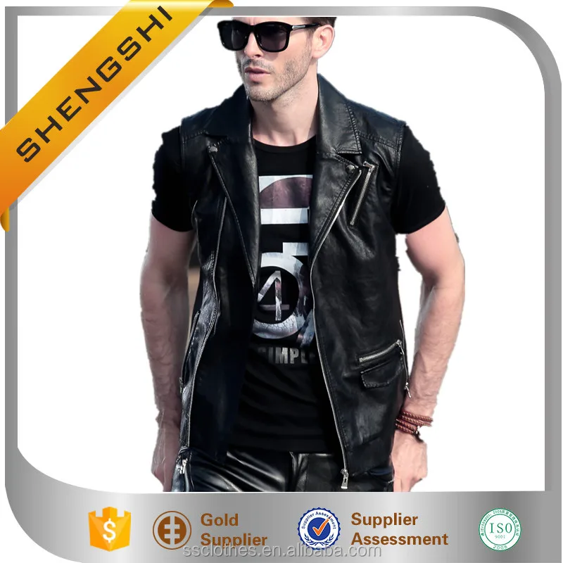 
Autumn new fashion men leather biker vest PU motorcycle leather vest 