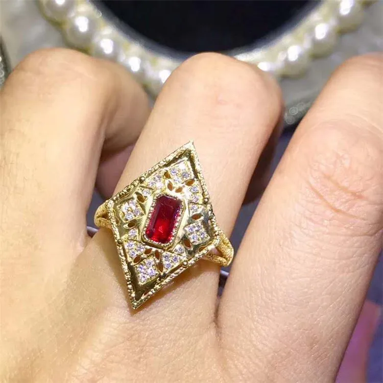 Gemstone Jewelry Factory 18K Gold South Africa Real Diamond Natural Pigeon Blood Red Ruby Cocktail Engagement Ring For Women