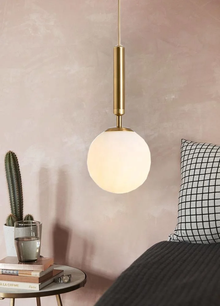 Modern Contemporary Small Ball Glass Pendant Lamp shade Brass Pole Hanging Light for Bedroom