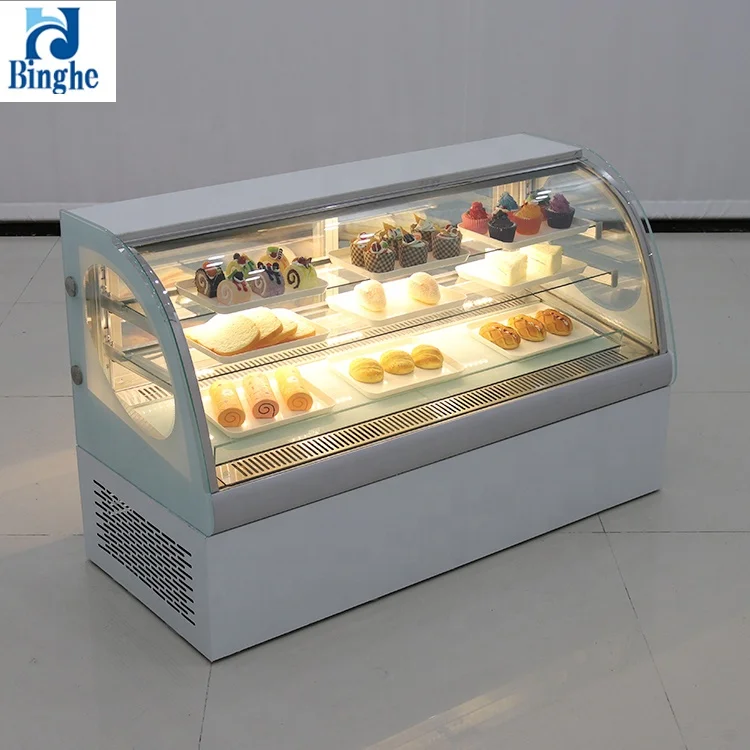 
binghe new design pastry cake bread display refrigerator arc glass door cooling showcase 