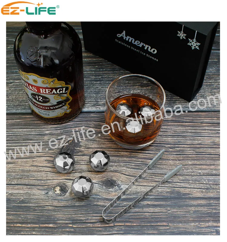 Most Popular Items Reusable stainless steel ice cube   Diamond  Whiskey Stones with Tongs bottle stopper gift set