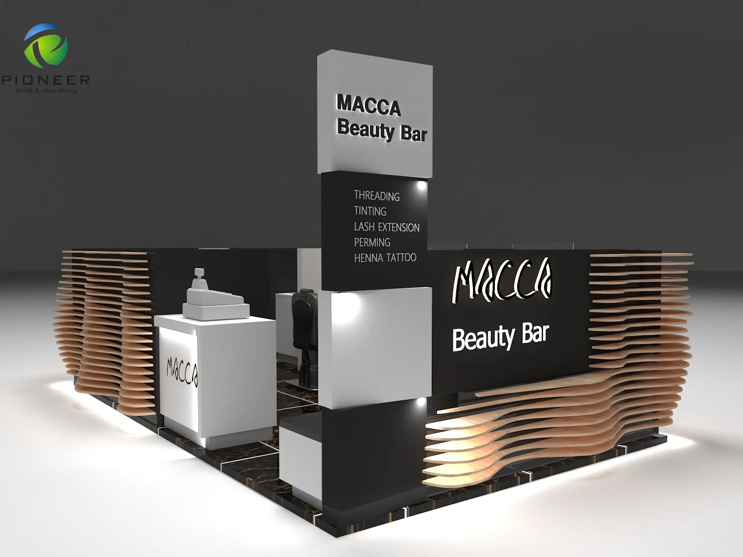 
Pioneer Customized Eyebrow Threading Display Kiosk 3D Design 