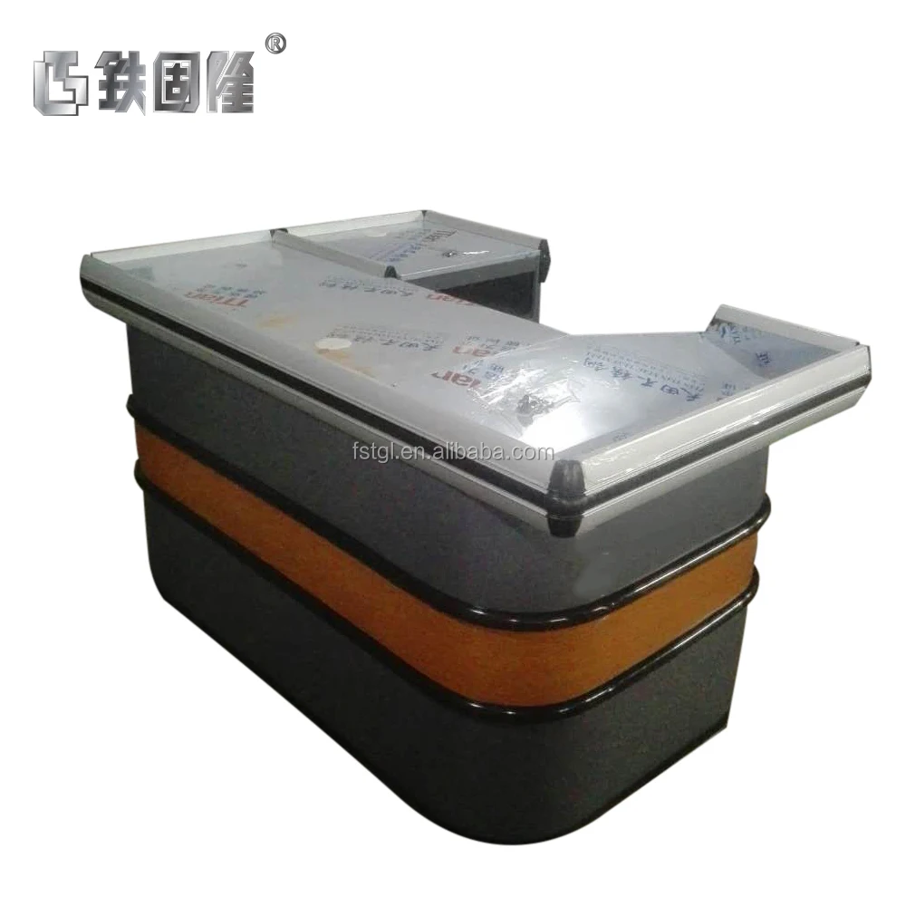 Manufacture supermarket cash counter custom free standing wood store checkout counter