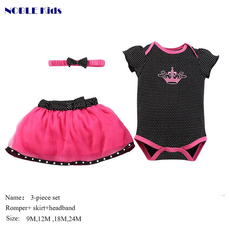 
New summer three-piece set baby skirts wholesale custom 100%cotton girls tops rompers 