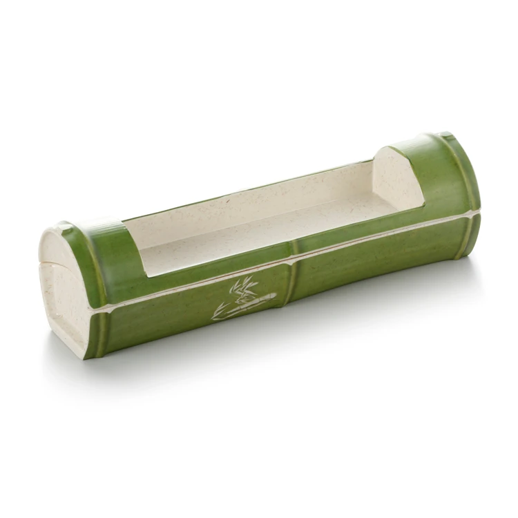Creative new style 14.4 inch long natural bamboo looking green restaurant serving plate