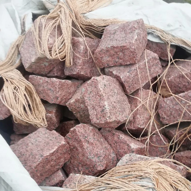 GR6 split flamed hammered cheap natural red stone granite paving setts bricks block