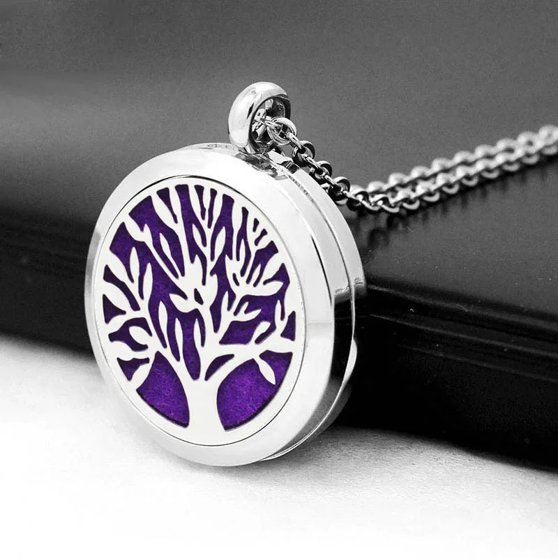 
Wholesale 30mm Stainless Steel Aromatherapy Essential Oil Diffuser Necklace tree of life oil diffuser necklace 