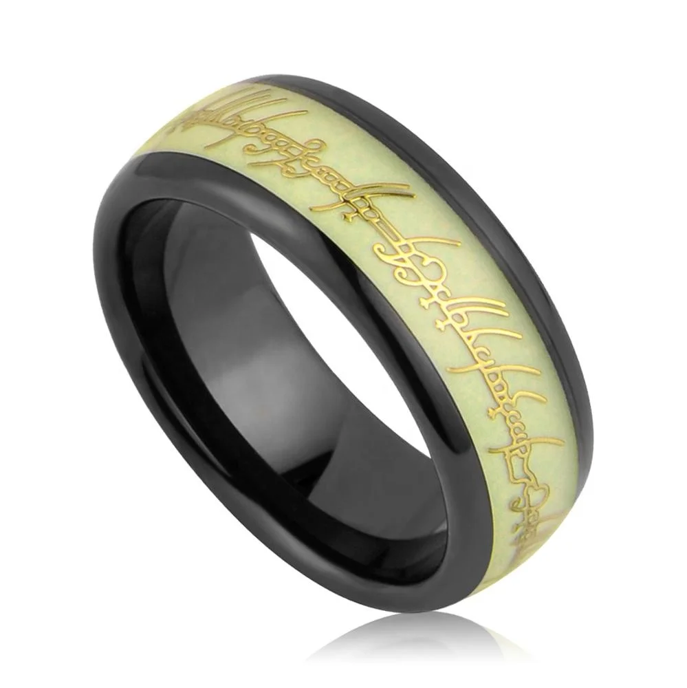 Green Fluorescent  Luminous Black Tungsten Wedding Ring Glow In the Dark