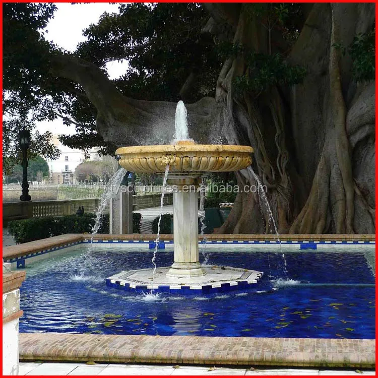 Exterior Unique Marble Water Features Simple Round Flowerpot Stone Fountain for Front Door Yard Decoration