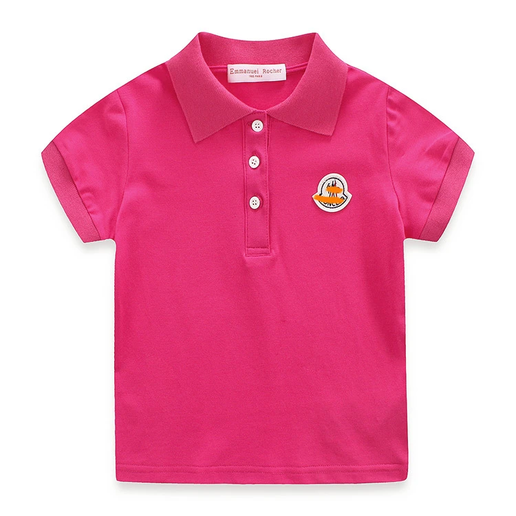 solid pique cotton poly kids applique school uniform design rose carmine polo shirt(A964)