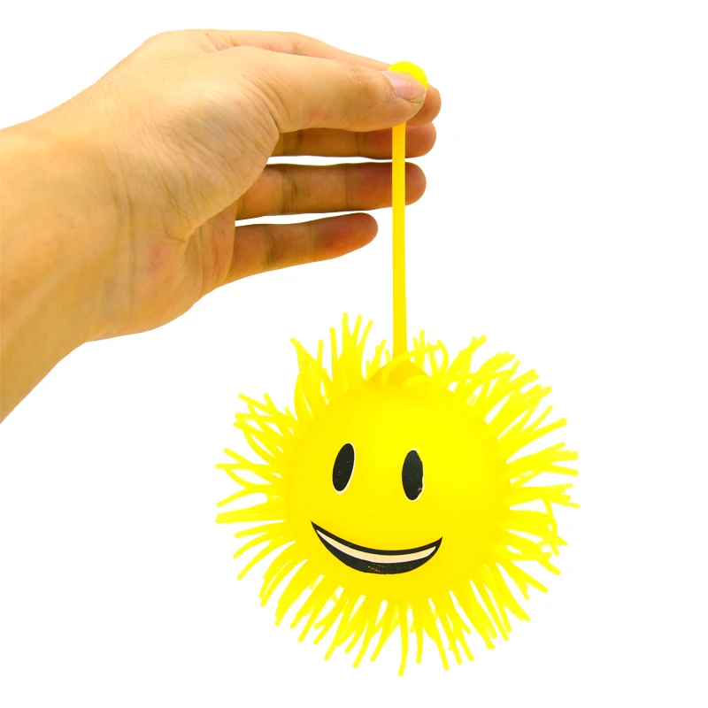 New smile face puffer ball TPR  material bright  yellow for kid have more visual experience