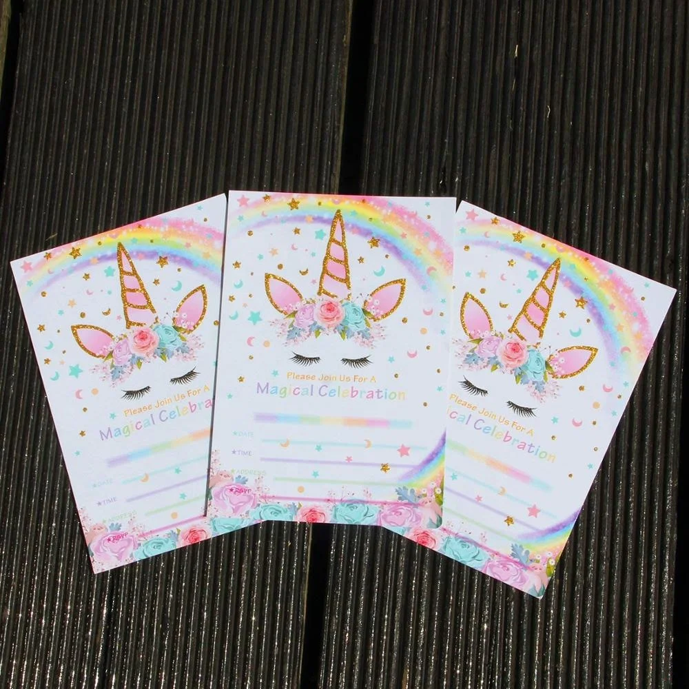 
Unicorn Party Invitation Card with Envelopes Kids Birthday Party Supplies 