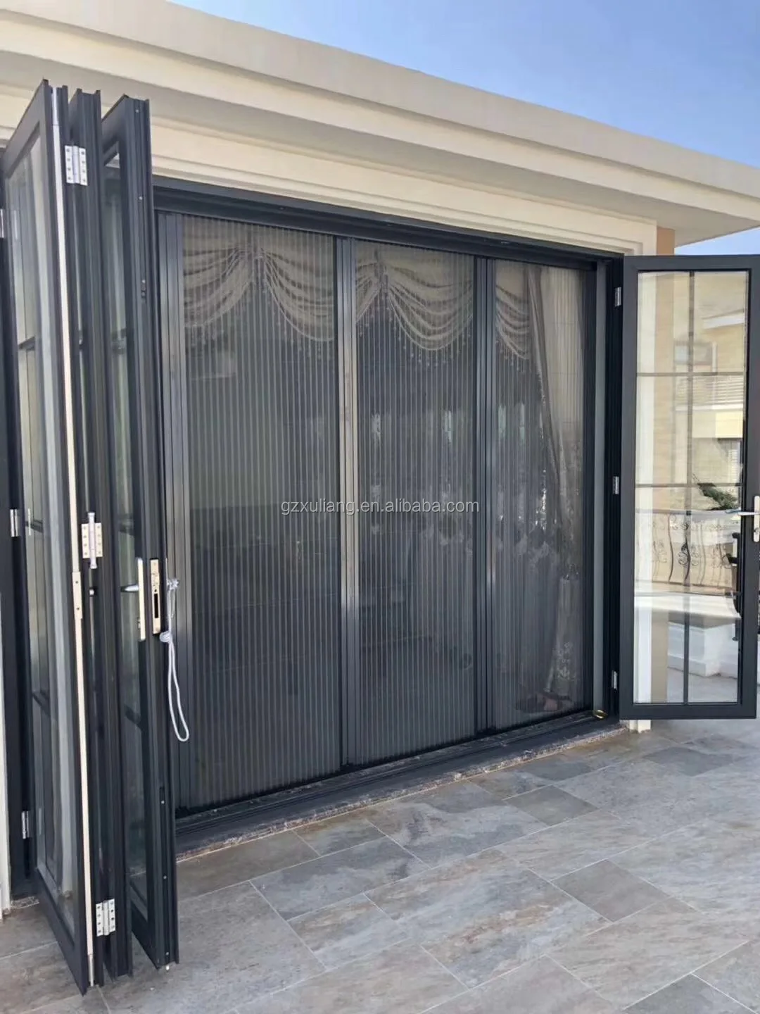 
thermal break aluminium double glass balcony folding door 