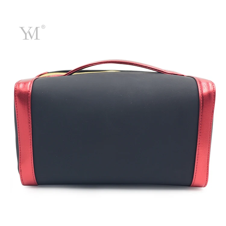 novation portable handle large capacity square pouch pvc leather bronzing gold makeup bag with mirror