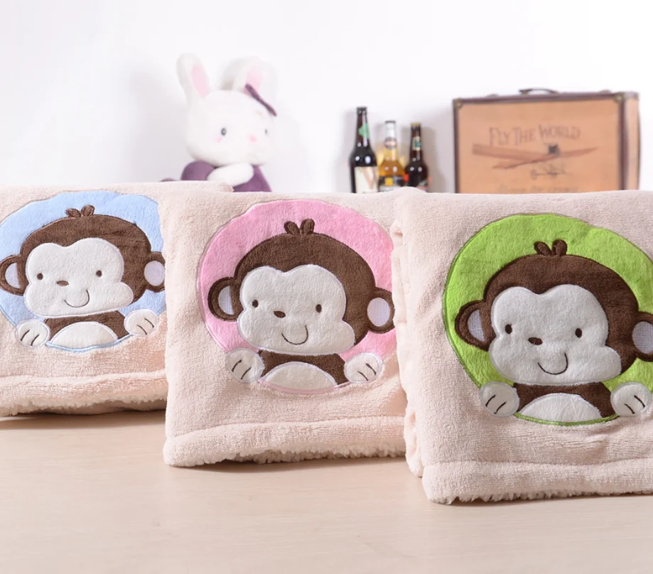 2 слоя обезьяна вышитые коралловый флис шерпа подкладка детское одеяло