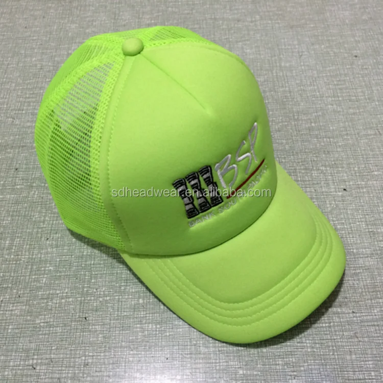 Fashion custom logo mesh back embroidery neon green foam trucker cap