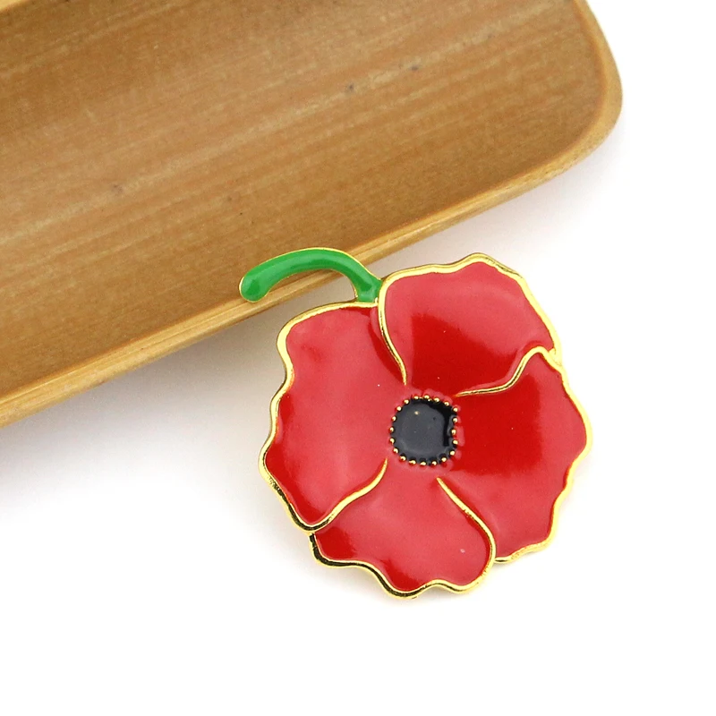 Red Poppy Brooches Flower Diamante Crystal Broach Banquet Badge Brooch Pin