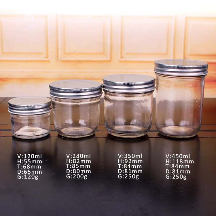 
Round 4oz 8oz 12oz 18oz wide mouth glass mason jar with metal lid for jam food storage 