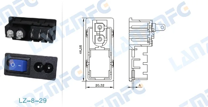 LZ-8-29 IEC Power Socket C8 connector with lamp switch 3p 4p ac power socket