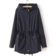 4XL 2015 Women Trench Coat Spring Autumn Cute Polka Dots Hooded Trench Abrigos y Chaquetas Fashion Plus Size Coat